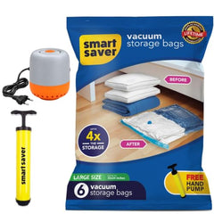 Smart Saver Polyamide Polyethylene Vacuum Compression Bags|Vacuum Storage Bags|Vacuum Bags For Travel|Space Saver Vacuum Bags(3Jumbo + 3Large With Electric And Manual Handpump),White