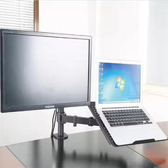 Laptop Desk Arm with Clamp and Grommet, Swivel and Tilt Function (Dual Arm with Monitor & Laptop)
