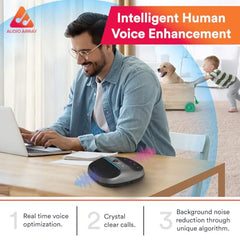 Audio Array Wireless Conference Microphone with Speaker | Bluetooth, USB & 4 Mics | 360° Pickup Upto 4M | Noise Reduction & Enhanced Voice | Portable Speakerphone for Video Calls/Zoom Meeting | AM-W45