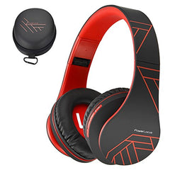 PowerLocus Samsung Bluetooth over-Ear , Wireless Stereo Foldable Headphones with Mic and Micro SD Card for All Smartphones (Black/Red)