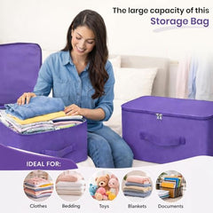 Storite 2 Pack Nylon Wardrobe Bag Underbed Cloth Storage Organizer | Moisture Proof Storage Bag, Storage box for Clothes Saree Bags, Zippered Closure & Handle - Magenta,37x34x23 cm