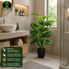 GARDEN GYANI Artificial Areca Palm Plant with Black Pot – 145 cm Tall Faux Tropical Decorative Plant with 35 Leaves for Home, Office & Living Room Décor