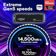 Crucial® T705 2TB PCIe Gen5 NVMe M.2 SSD with heatsink