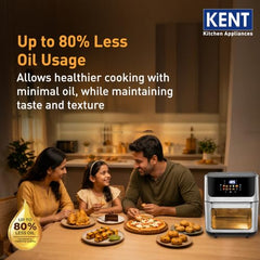 KENT Digital Air Fryer 5L | 1400W | Bake, Grill & Roast | Up to 80% Less Oil Usage | 8 Preset Menu | Rapid Heat Circulation | Digital Display & Touch Control Panel | Glass Window with in built Light