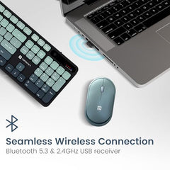 Portronics Key11 Combo Rechargeable Wireless Keyboard and Mouse Set, Bluetooth 5.3&2.4GHz Wireless,Type-C Fast Charging,Gradient Keys, Noiseless Typing, High Precision Mouse, for PC&Laptop(Grey)