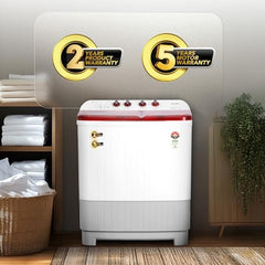 SHARP 9.0 kg, 5 star, Semi-Automatic Top Loading Washing Machine with HydroBlast Wash, Quadroniq Pulsator, 1300 RPM (ES-SD90NB-PR, Ruby Red, Pure Wave)