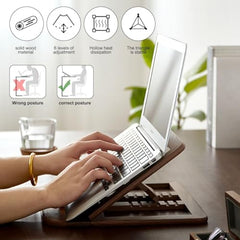 RarestCorp Handmade Wooden Laptop Stand for Desk that is Compatible with iPad, MacBook Pro, Notebook, HP, and Dell Devices and has an Adjustable Height and Foldable Riser 15.6 inches at Most Walnut