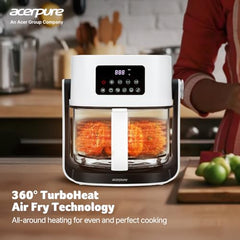 Acerpure Air Fryer | 100% Glass Bowl | 90% Less Oil | 5.5L Air Fryer + 2.5L Cooking Pot | Air Fry, Toast, Reheat, Grill, Cook | 360° TurboHeat Technology | Preset Modes | 1500 Watts | Black