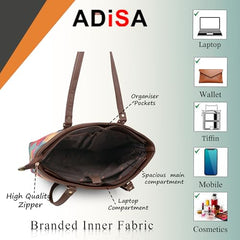 ADISA Women's Office Laptop Handbag Large Printed Shoulder Bag (ADW4087-BLA-ORA)