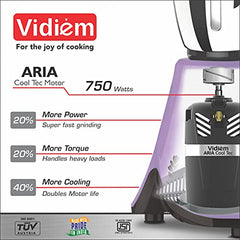Vidiem EVA Royal 750W Mixer Grinder with 3 Jars | 750W mixer Grinder | 2 Years Product Warranty & 5 Years Motor Warranty | Red & Black