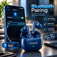Kratos TW02 Ear Buds Wireless with 60H Playtime, Noise Isolation & Clear Calls, Bluetooth Earbuds with Voice Assistant, Ear Buds with Bluetooth V 5.3 & with Type C Fast Charging, IPX5 TWS Earphones