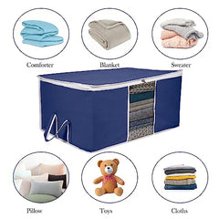 Kuber Industries Non-Woven Underbed Storage Bag|Clothes Storage Organizer|Blanket Cover With Clear Window|Zipper Closure&Handle Cloth Organizer|Plain White Border|Large|Pack Of 6|Royal Blue,32Cm,48Cm