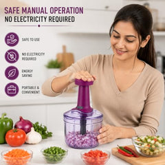 MAGIC SPOON Hand Push Chopper 1000ML, Vegetable & Onion Chopper with 4 Stainless Steel Blades, Manual Food Chopper for Garlic, Chilli, Dry Fruits, Nuts Cutter & Salad Preparation for Kitchen, Pista