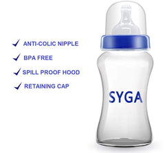 SYGA Baby Feeding Bottle Wide Neck BPA Free Non Colic Extra Safe Feeding Bottle, Blue-250ml
