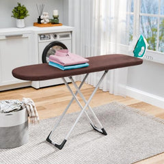 TEX-RO Ironing Board with Iron Stand | Foldable Iron Table for Ironing Clothes with Adjustable Height, Cotton Padded Press Table, Heat-Resistant Rest & Anti-Skid Legs - Brown and White