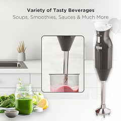 BOSS Stainless Steel B132 Portable Hand Blender 225W - Watt | Variable Speed Control | 3 Years Warranty | Easy To Clean And Store | Isi-Marked, Black