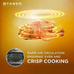 Faber 6L 1500W Digital Air Fryer | Fry, Bake, Roast, Toast, Defrost, Grill & Reheat | 85% Less Oil, 360° Air Cooking|8-Preset Menu,LED Display&Touch Control, Non-Stick Pan,View Window|FAF 6.0L NEO BK