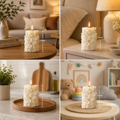 Decorative Fragrance Candle with Raised 3D Ivory Swirl Pillar Artwork | Long Burning Scented Candle for Home Décor, Living Room, Bedroom, Meditation Space, Table Decoration & Gift