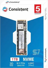 Consistent 1 TB NVMe PCIe M.2 SSD 2280, 3D NAND with SLC Cache, Up to 3000MB/s, 5 Years Warranty