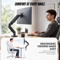 HIFFIN MS16 Monitor Stand, Gas Spring Single Monitor Arm for 32 Inch Screens, 2–10 kg Load Capacity, VESA 75x75 & 100x100 mm, Adjustable Monitor Desk Mount