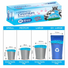 Crystal Scented Garbage Bags Medium 19x22 Inches Blue 120 Bags Pack | Jasmine Scented, 30 Pcs/Roll x 4, Tie-String, For Wet & Dry Waste