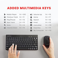 PERIDUO-712B Wireless Mini Keyboard & Mouse Combo – Compact Tenkeyless 2.4 GHz Set with 13 Multimedia Hotkeys, Portable 1000 DPI Mouse & Nano Receiver – Perixx
