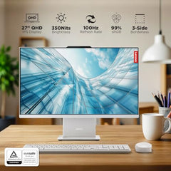 Lenovo IdeaCentre AIO Intel Core 5 210H 27" QHD (16GB RAM/1TB SSD/Win11/Microsoft 365 Basic + Office Home 2024/3Wx2 Harman Speakers/Wireless EOS Keyboard & Mouse, Grey), F0HM00PYIN All-in-One Desktop