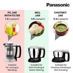 Panasonic Heavy Duty Mixer Grinder For Kitchen MX-AE387 (Lavender) Monster Series Powerful 2000W Motor | 2 Stainless Steel Multipurpose + 1 Juicer Jar | Warranty 2 Years on Product & 5 Years on Motor