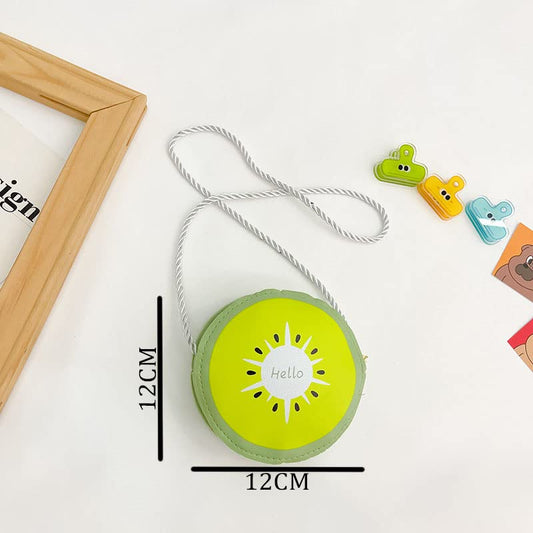 SYGA Children Fruit Vegetable & Hello Word Sling Mini Messenger Bag Backpack PU Leather Handbag for Toddlers Kids (Kiwi Green)