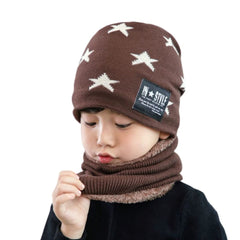 MOMISY Kids Winter Hat and Scarf Set, 2Pcs Warm Knit Beanie Cap and Scarf for 5-10 Years Old Boys and Girls (Brown S)