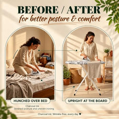Smart Shelter Ironing Board with Adjustable Height, 111x30 CM | 16 mm Metal Bracket, Pure Cotton Cover, Foldable Design, Black and White Print, Home Use