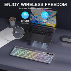 Soueto Wireless Keyboard with RGB Backlit, Phone Holder for Mac/PC, Black