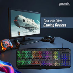 Geonix Cruiser K3 Multi Function Gaming Keyboard with 114 Keys, Dedicated Multimedia Keys, Rainbow Backlight, PVC Cable, Noiseless Keys, Durable Body, Slim Design (Black)