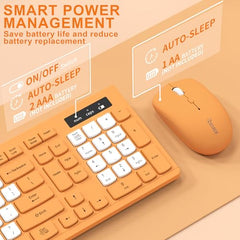 Wireless Keyboard and Mouse Combo, Full-Sized Wireless Keyboard and Adjustable DPI Mouse, 2.4GHz USB Receiver, Keyboard and Mouse for PC, Windows, Desktop, Laptop (Orange-B)