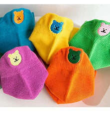 MOMISY 5 Pairs Baby Girl Boys Cute Teddy Bear Embroidery Toddlers Infant Solid Color Baby Socks - Teddy, 1-3 Years