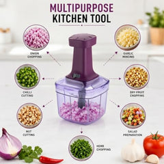 MAGIC SPOON Hand Push Chopper 1000ML, Vegetable & Onion Chopper with 4 Stainless Steel Blades, Manual Food Chopper for Garlic, Chilli, Dry Fruits, Nuts Cutter & Salad Preparation for Kitchen, Pista