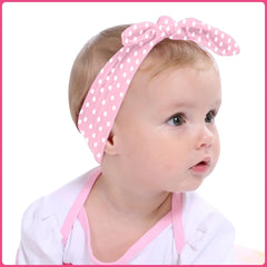 SYGA 3 Pcs Baby Headband Cotton Bow Stretchable Hairband for Newborn Infant Toddlers Kids 0-3 Year- Dotted Blue