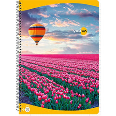 YOUVA Navneet|Spiral Long Book For Students And Executives|Spiral Bound With Safety Lock|A4 Size -21 X 29.7 Cm|Single Line|400 Pages|Pack Of 1