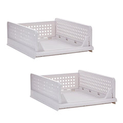SYGA 2pcs Shelf Baskets Organizer Folding Wardrobe Household Layered Storage Rack Drawer-Type Stackable Large Storage Basket Plastic (White)
