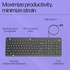 HP K100 Wired Keyboard, Quick, Comfy and Accurate, USB Plug & Play Setup,LED Indicators(7J4G1AA)