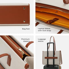 MOKOBARA Skye Tote 19L Laptop Bag 15 Inch Office Travel Handbag Beige | Stylish Purse College Girls Ladies Shoulder Bag Latest Waterproof Vegan Leather Tech Sleeve Luggage Strap Organizer Pocket