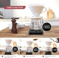 Gadgetronics Smart Coffee Scale with Timer, Rechargeable Digital Scale for Coffee Weighing, 0.1g - 3 kg, LED Touchscreen | USB Rechargeable, Heat-Resistant, Ideal for Baristas & Manual Brewing