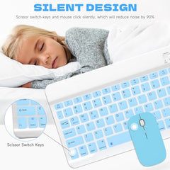 GOGARA Bluetooth Keyboard and Mouse Combo, Qwert Layout, Light Blue Universal Ultra-Slim, Wireless, Android Windows iPad iPhone Samsung Tablet, Portable Compact