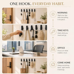 SIGNAMIO 6 Hook Shelf Adhesive Strip Wall Hanging Sticky Hook Black