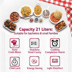LG 21 L Convection Microwave Oven (MC2146BG, Glossy Black, with Glass Door, 151 Auto Cook Menu, Quartz Heater, Health Plus Menu)