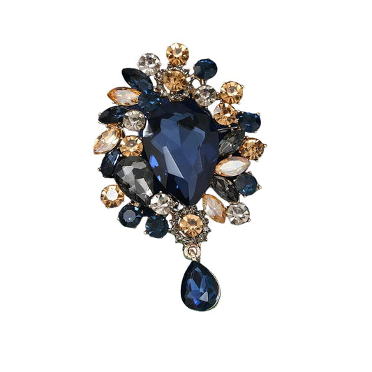 SYGA Brooch Pin Fashion Crystal Rhinestone Jewellery Pin Vintage Clothing Accessories Decoration Vintage Blue DiamondBrooches For Women- S77