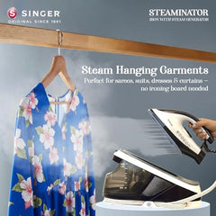 SINGER STEAMINATOR 8 Bar 2600 W Steam Generator Iron | 100 g/min Continuous Steam | 1.5L Water Tank | Ceramic Soleplate | Vertical Steam | Auto Shut-Off | Heavy Duty | ISI Certified | 2 Years Warranty