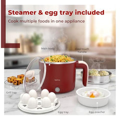 Lifelong Multipurpose Kettle | Multi Cooker Electric Kettle with Egg Tray, 1.2L Stainless Steel Body, Auto Cut Off, 300W Slow Heat & 650W Quick Boil | Boil Rice, Steam & Cook Vegetables, Eggs & Momos
