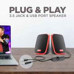 Intex IT-120 2.0 USB Computer Multimedia Speaker, 10W Powerful Sound, USB Powered, 3.5mm Aux Connectivity, in-Line Volume Control Pod for PC, Laptops, Desktop & Mobiles – Orange