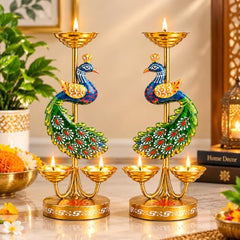 Festive Elegance Peacock Theme Decorative Tealight Stand | traditional handmade